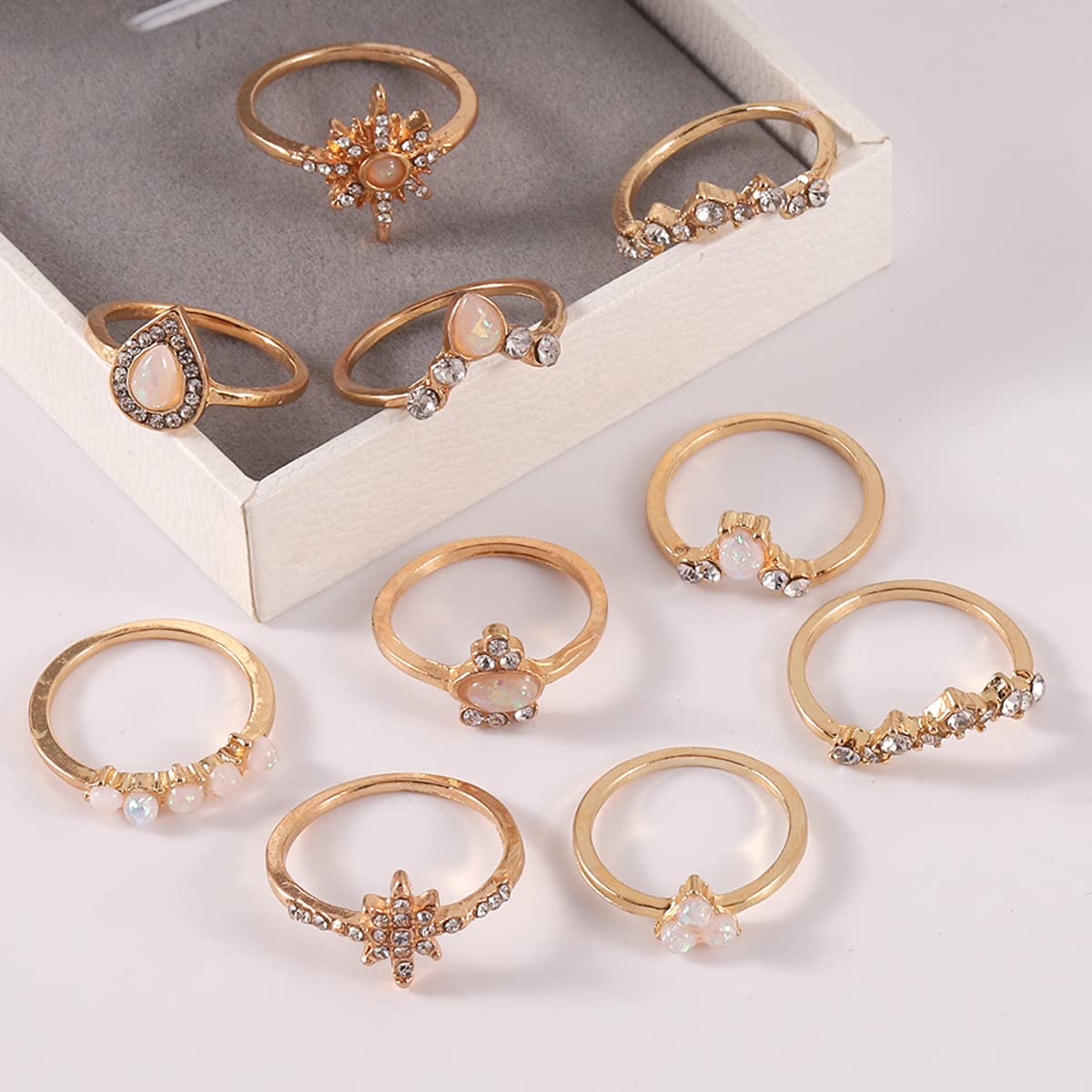SANNIDHI 10 Pcs Vintage Knuckle Rings for Women Teen Girls, Fashion Combo Stackable Boho Finger Rings Golden-Plating Rhinestone Pearl Index Middle Finger Rings Set Gift SANNIDHI 10 Pcs Vintage Knuckle Rings for Women Teen Girls, Fashion Combo Stackable Boho Finger Rings Golden-Plating Rhinestone Pearl Index Middle Finger Rings Set Gift